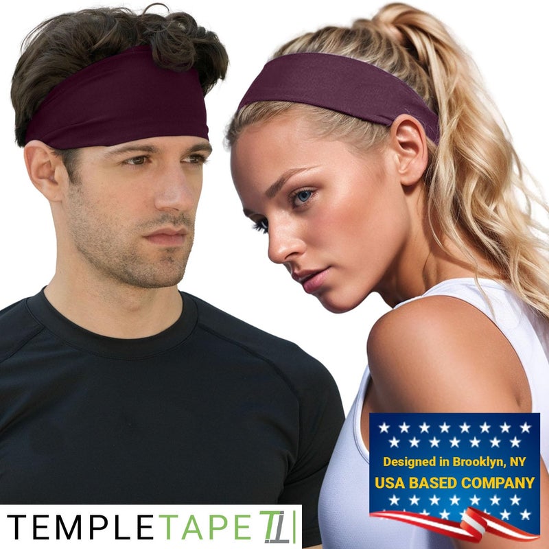 Temple Tape Four Inch Moisture Wicking Workout Sweatband; Absorbs & Evaporates Sweat 8X Faster - Deep Purple - Image 3